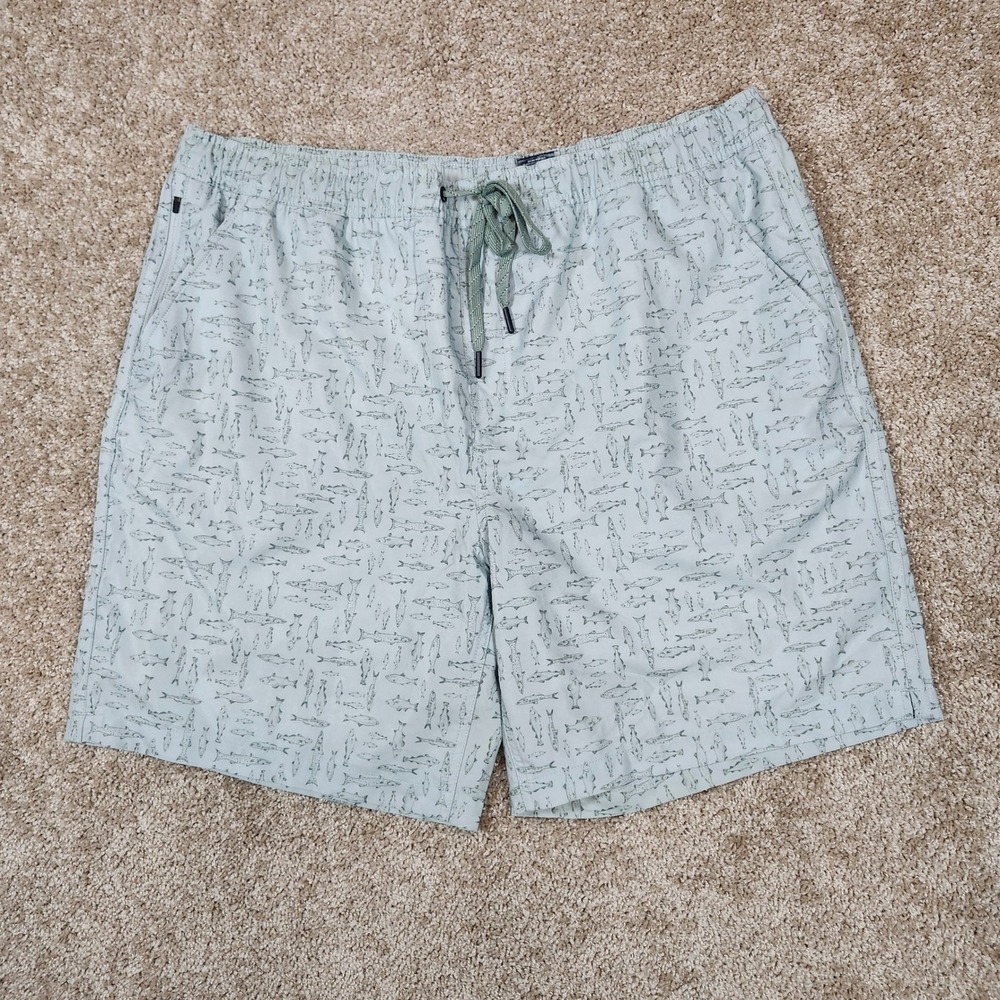 Eddie Bauer‎ Swim Shorts Fish Print Sage Green Stretch Summer XXL